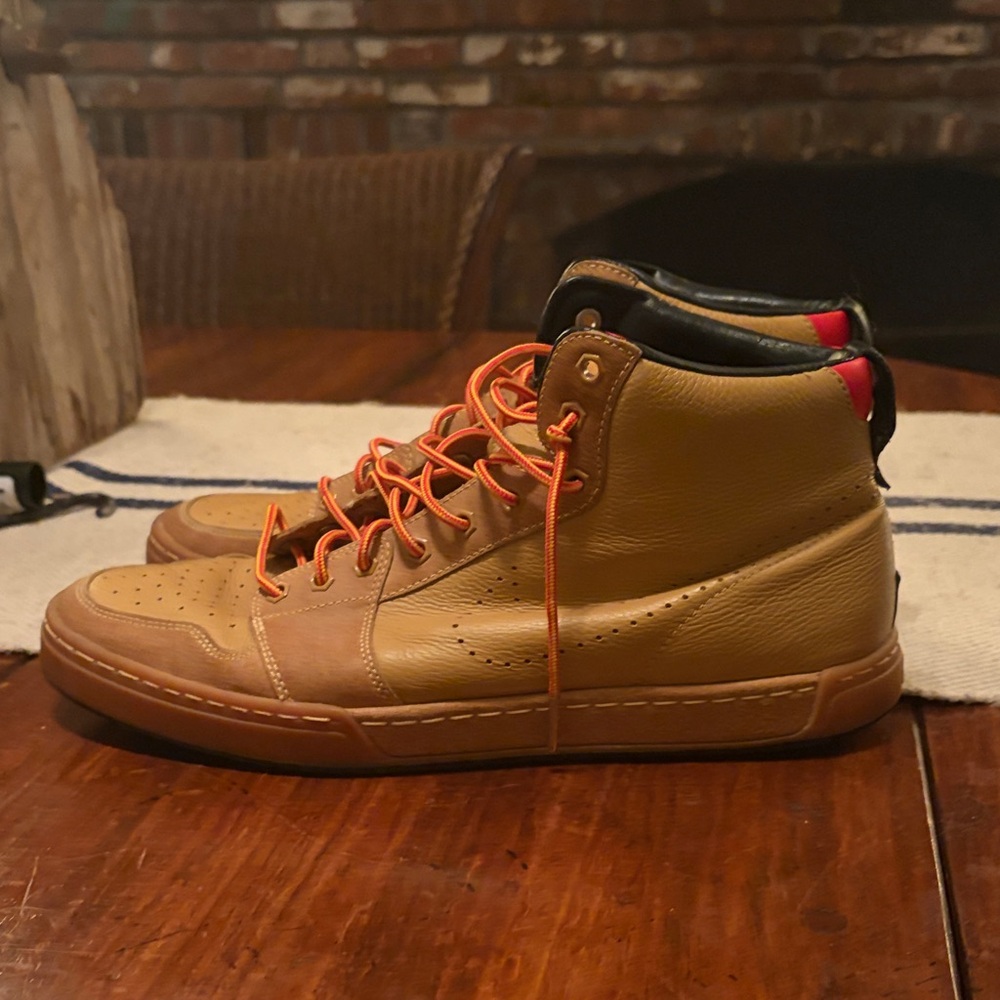 Men's Nike Tan High-Top Sneakers with Orange Laces